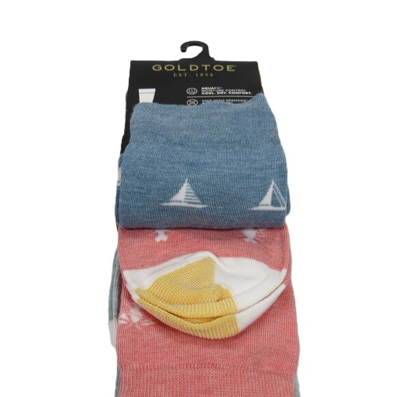 Gold Toe Men's Nautical Socks 3 Pair Palm/Lobster/Boat Pastel Combo One Size - Picture 4 of 6